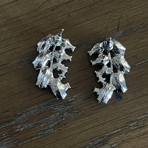 Rhinestone Blue Crystal Leafy Post Earrings Wedding Formal Prom Fashion - Picture 2 of 5
